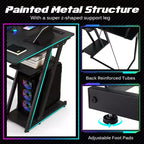Bureau gaming en L Costway avec prises et ports USB, étagère pour écran et support de casque Noir/Blanc/Rose