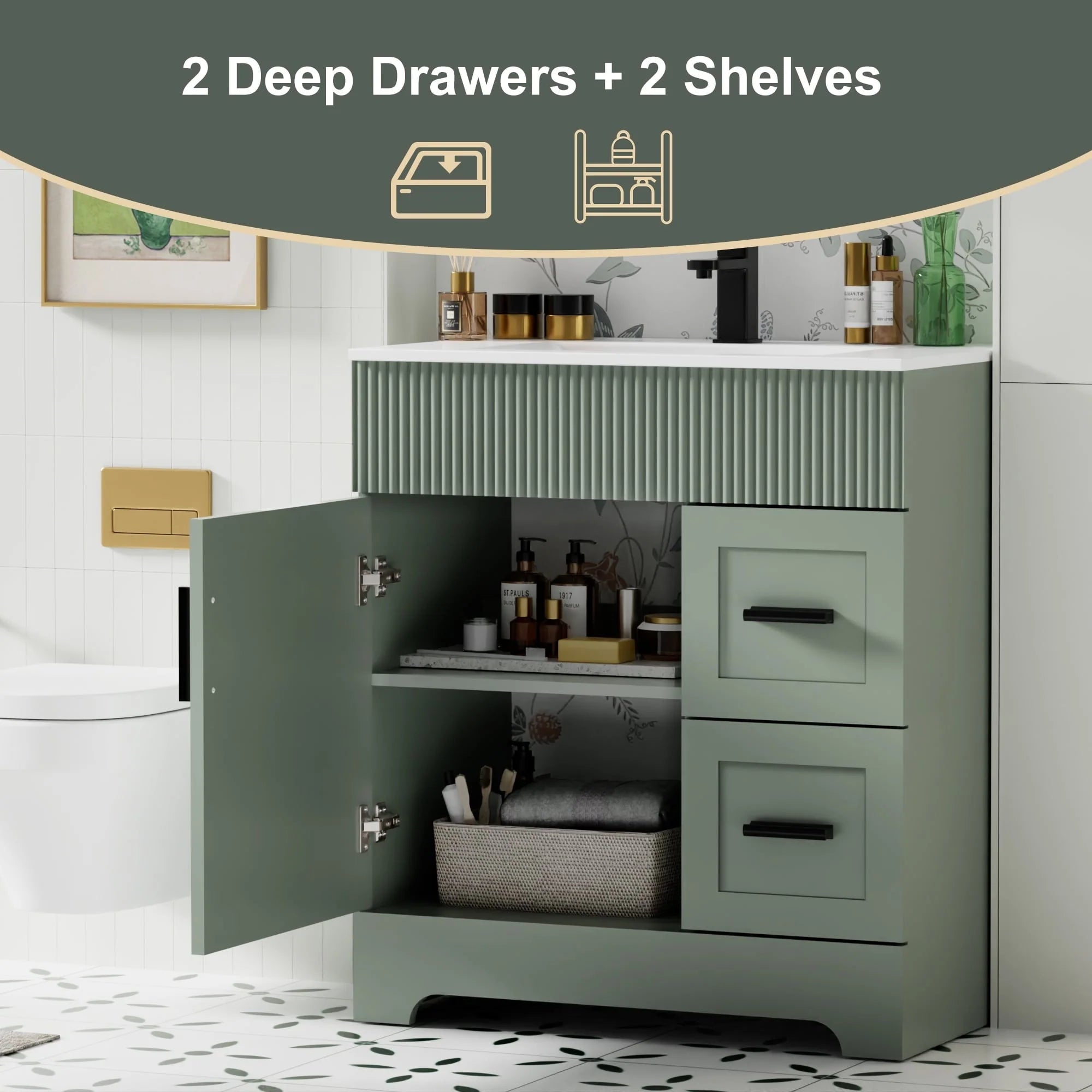 Ensemble meuble-lavabo Wavy Line 30/36/48 avec lavabo et robinet
