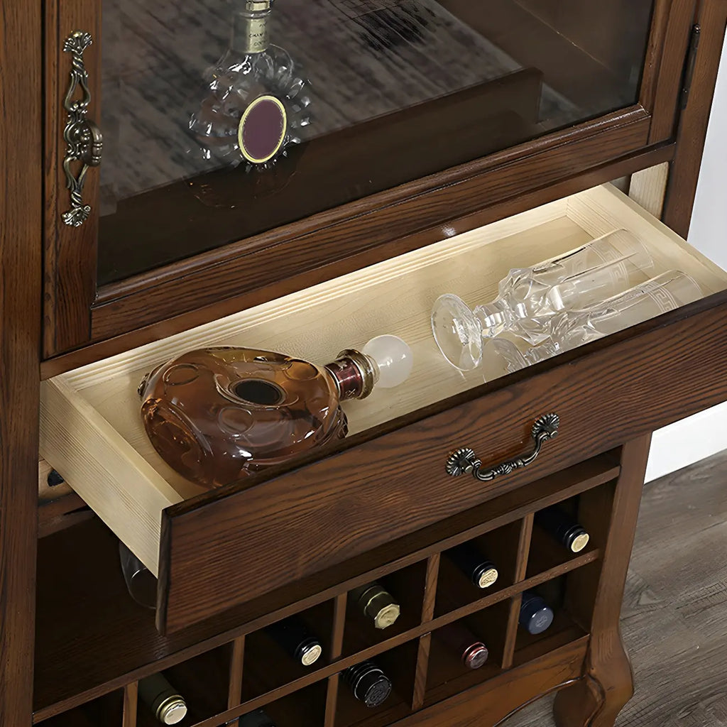 Cave à vin moderne du milieu du siècle en bois brun avec porte vitrée