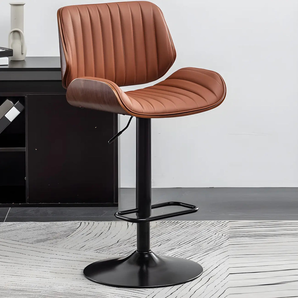 Tabouret de bar pivotant et réglable en bois et cuir rouge élégant
