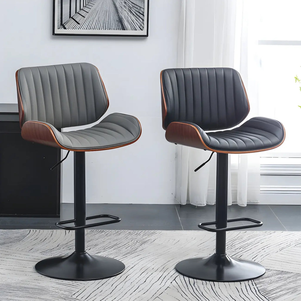 Tabouret de bar pivotant et réglable en bois et cuir rouge élégant