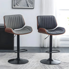 Tabouret de bar pivotant et réglable en bois et cuir rouge élégant