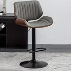 Tabouret de bar pivotant et réglable en bois et cuir rouge élégant