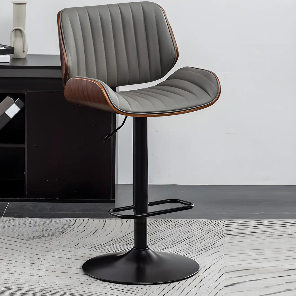 Tabouret de bar pivotant et réglable en bois et cuir rouge élégant