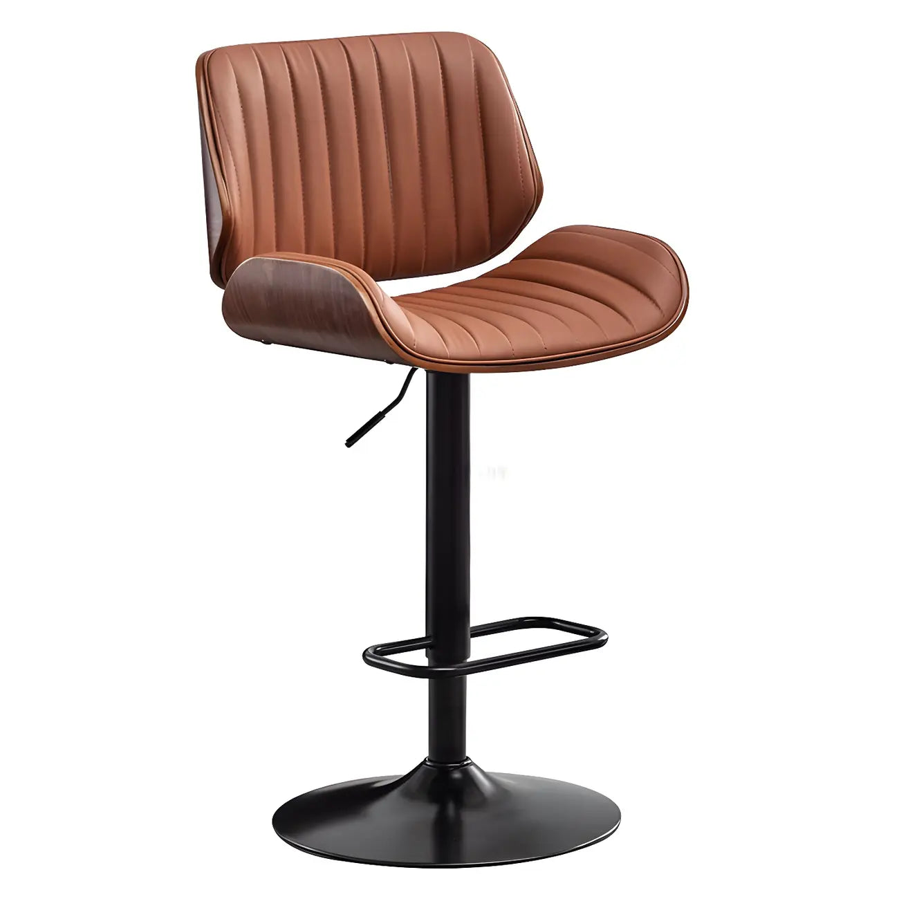 Tabouret de bar pivotant et réglable en bois et cuir rouge élégant