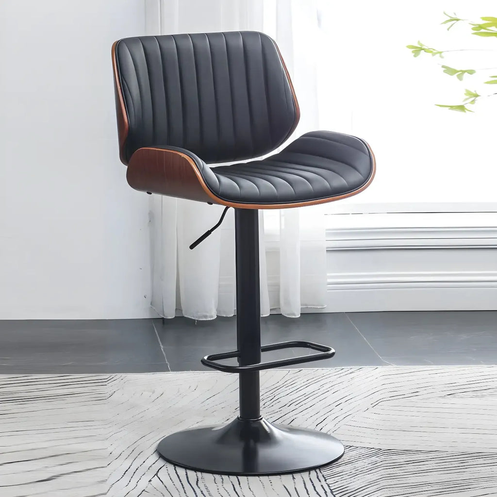 Tabouret de bar pivotant et réglable en bois et cuir rouge élégant