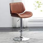 Tabouret de bar pivotant et réglable en bois et cuir rouge élégant