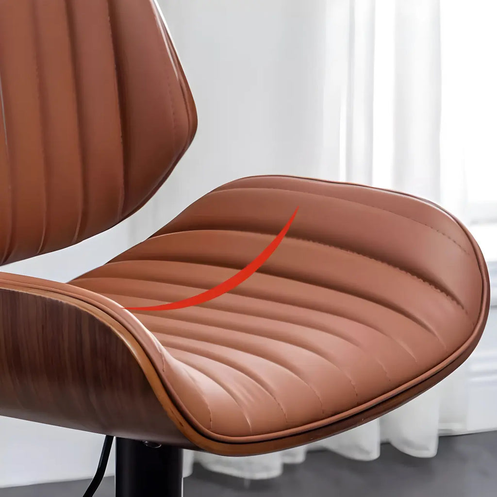 Tabouret de bar pivotant et réglable en bois et cuir rouge élégant