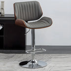 Tabouret de bar pivotant et réglable en bois et cuir rouge élégant