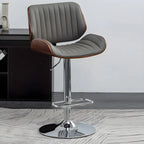 Tabouret de bar pivotant et réglable en bois et cuir rouge élégant