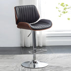 Tabouret de bar pivotant et réglable en bois et cuir rouge élégant