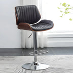 Tabouret de bar pivotant et réglable en bois et cuir rouge élégant