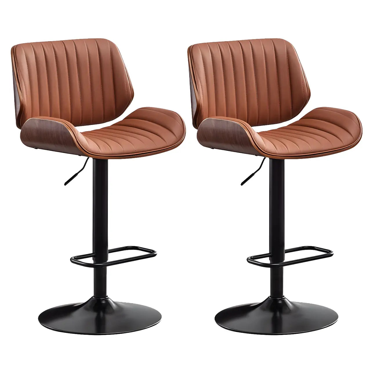 Tabouret de bar pivotant et réglable en bois et cuir rouge élégant