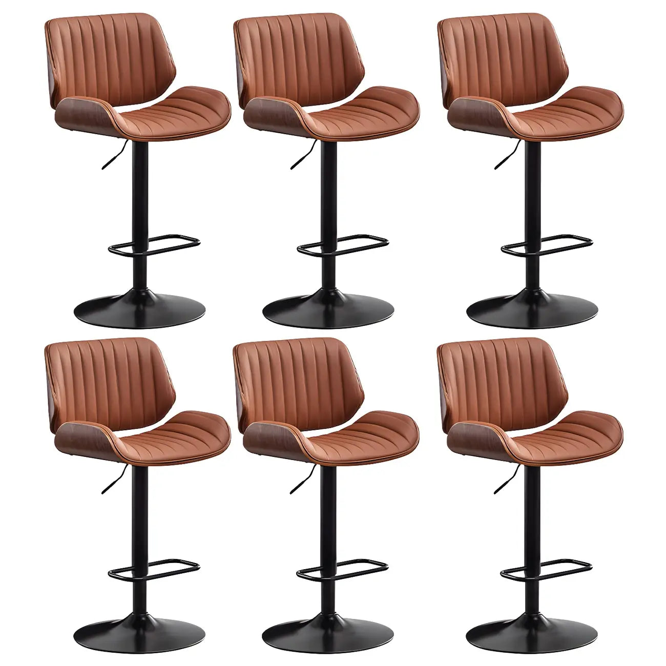 Tabouret de bar pivotant et réglable en bois et cuir rouge élégant