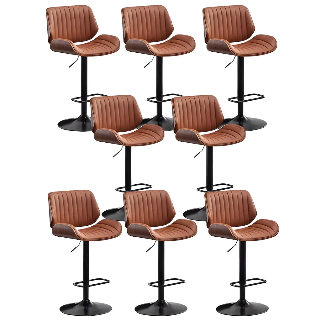 Tabouret de bar pivotant et réglable en bois et cuir rouge élégant