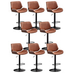 Tabouret de bar pivotant et réglable en bois et cuir rouge élégant