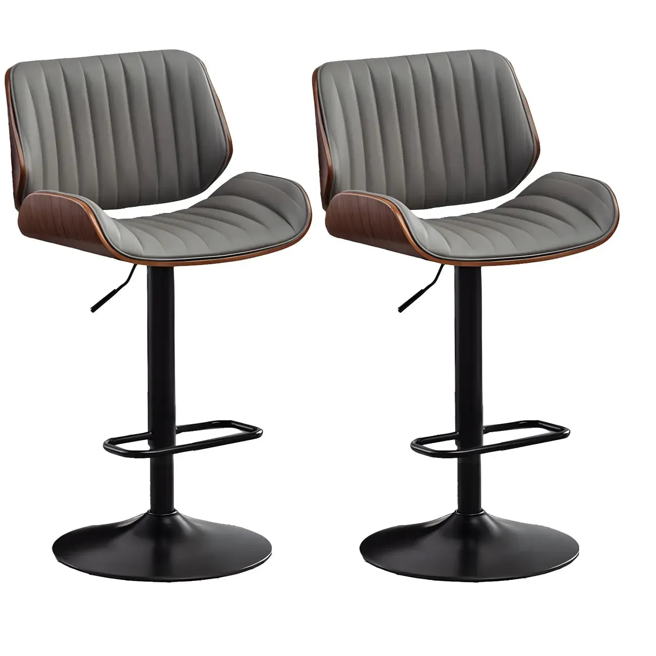 Tabouret de bar pivotant et réglable en bois et cuir rouge élégant