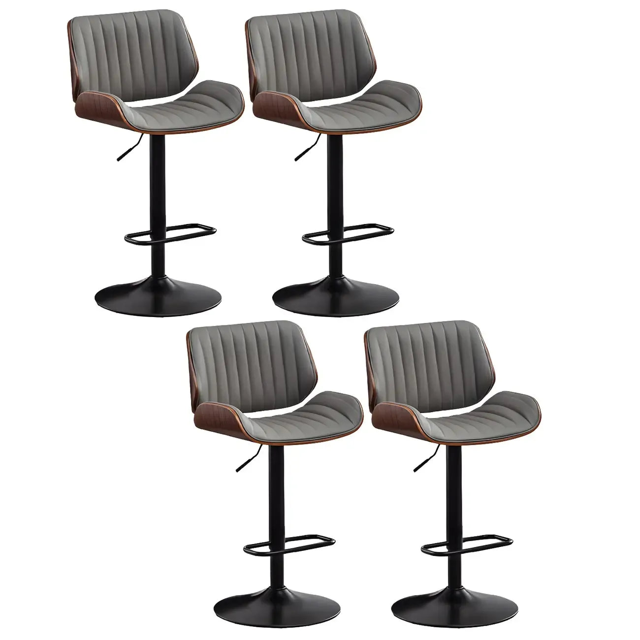 Tabouret de bar pivotant et réglable en bois et cuir rouge élégant