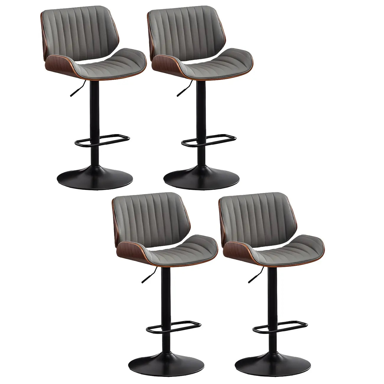 Tabouret de bar pivotant et réglable en bois et cuir rouge élégant