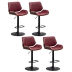 Tabouret de bar pivotant et réglable en bois et cuir rouge élégant