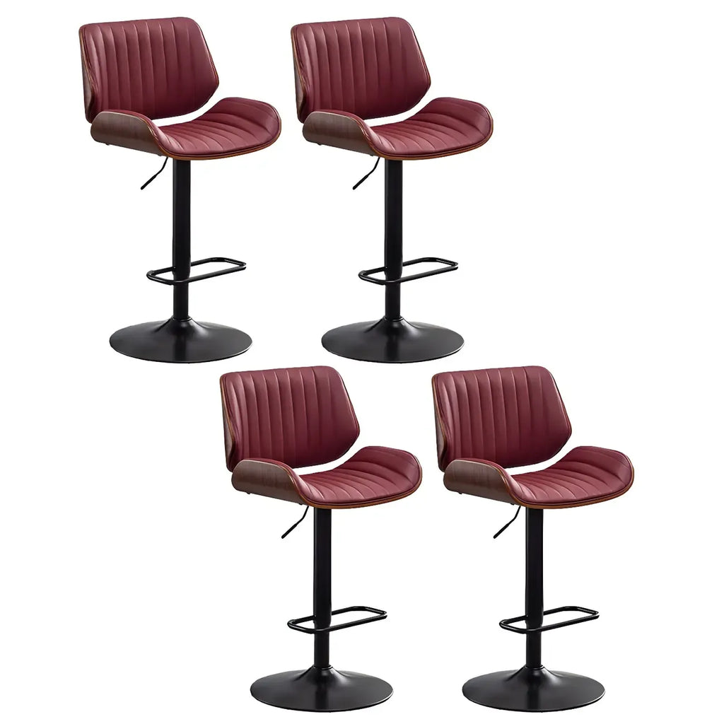 Tabouret de bar pivotant et réglable en bois et cuir rouge élégant