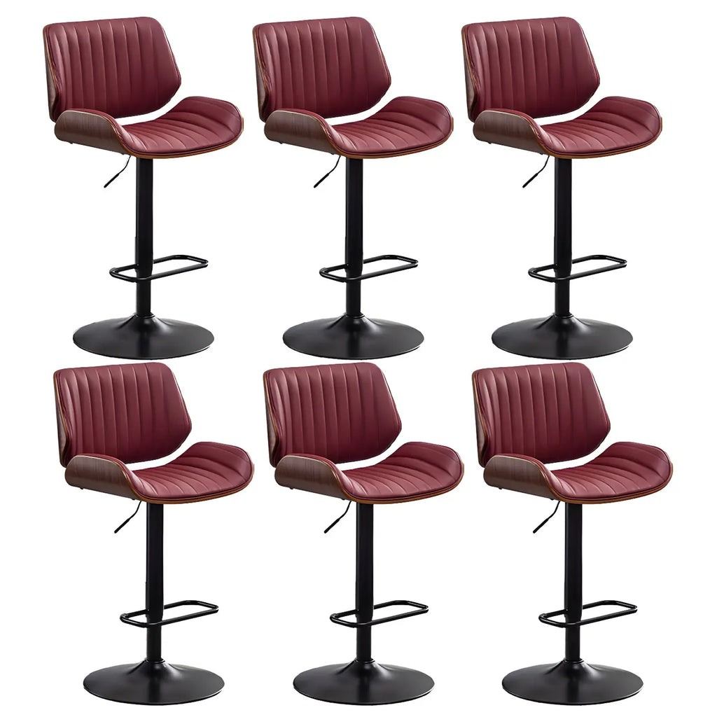 Tabouret de bar pivotant et réglable en bois et cuir rouge élégant