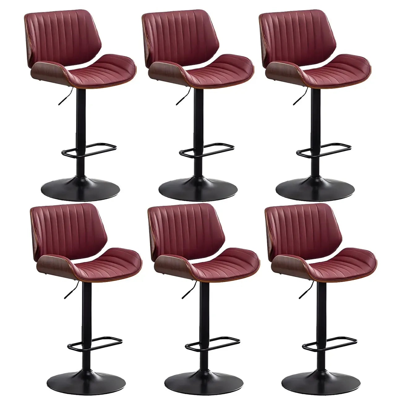 Tabouret de bar pivotant et réglable en bois et cuir rouge élégant