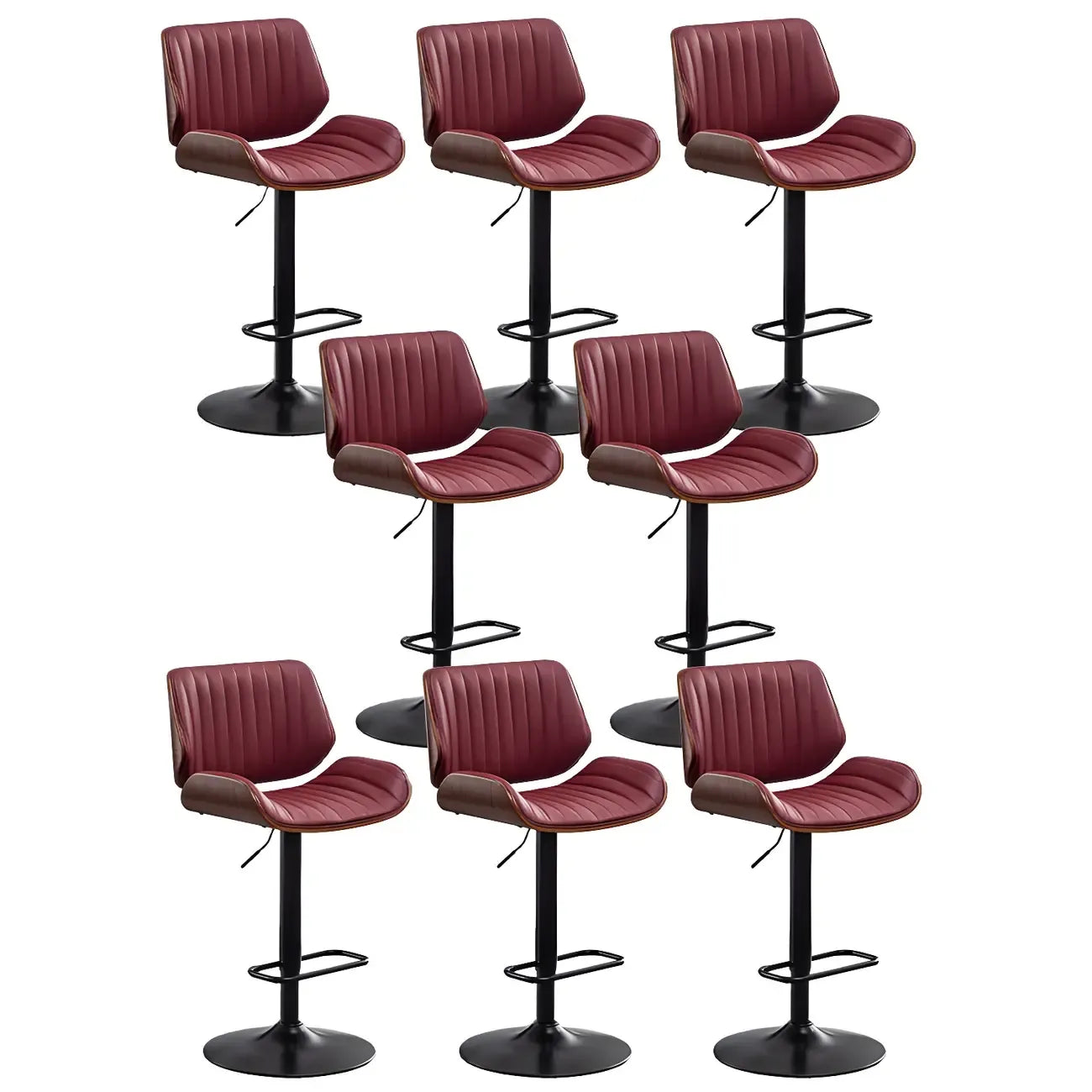 Tabouret de bar pivotant et réglable en bois et cuir rouge élégant