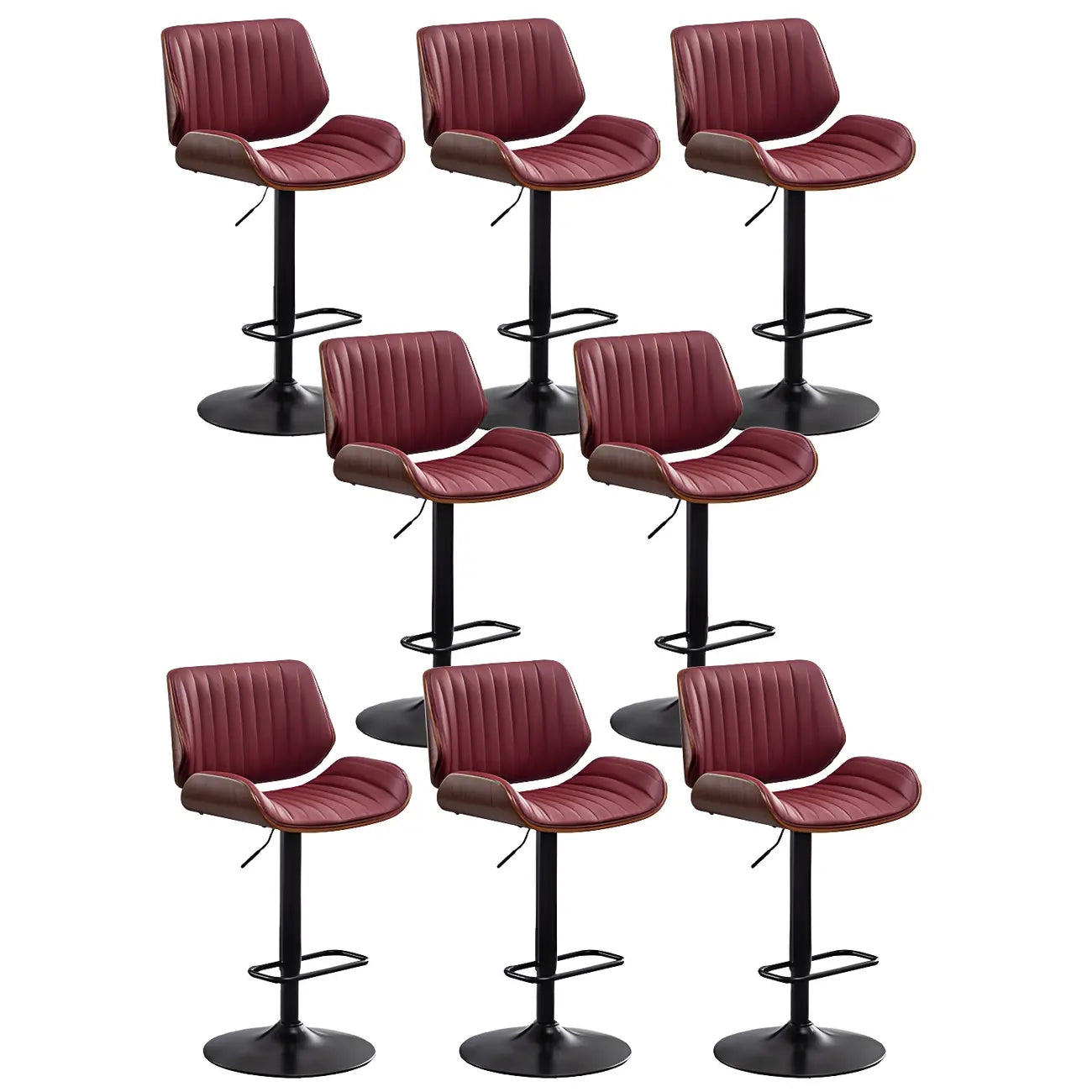 Tabouret de bar pivotant et réglable en bois et cuir rouge élégant