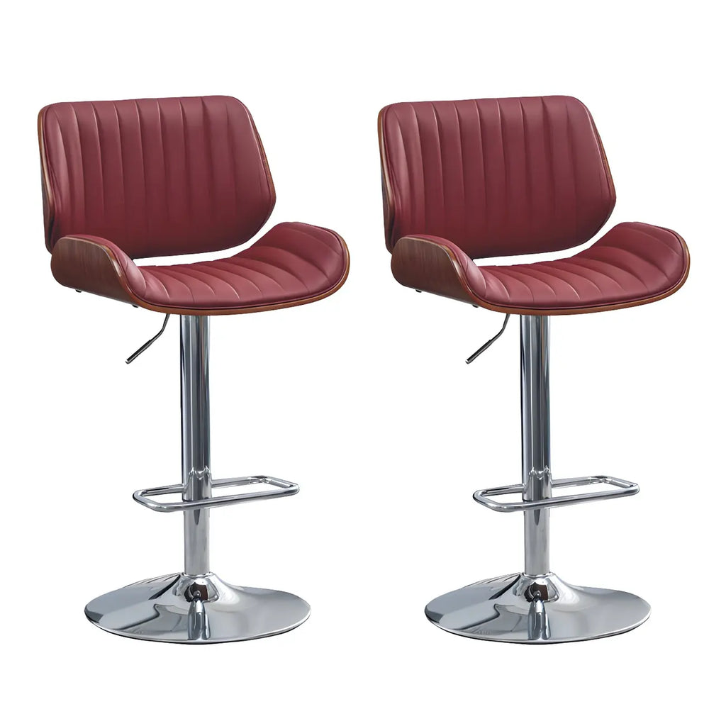 Tabouret de bar pivotant et réglable en bois et cuir rouge élégant