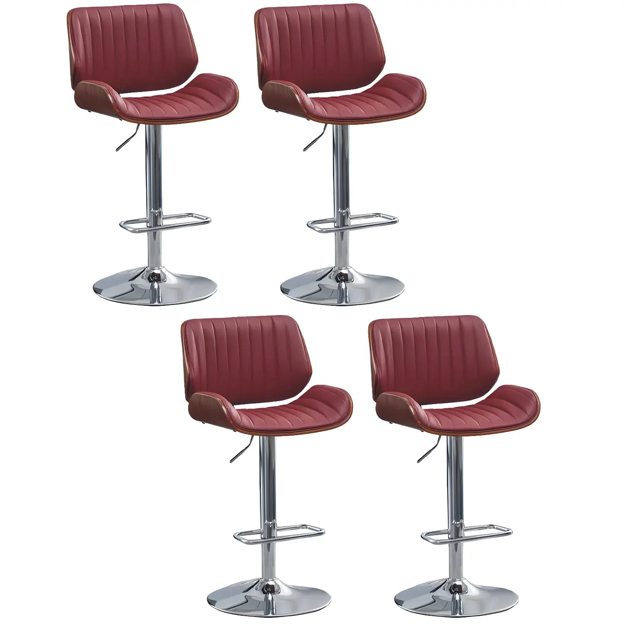 Tabouret de bar pivotant et réglable en bois et cuir rouge élégant