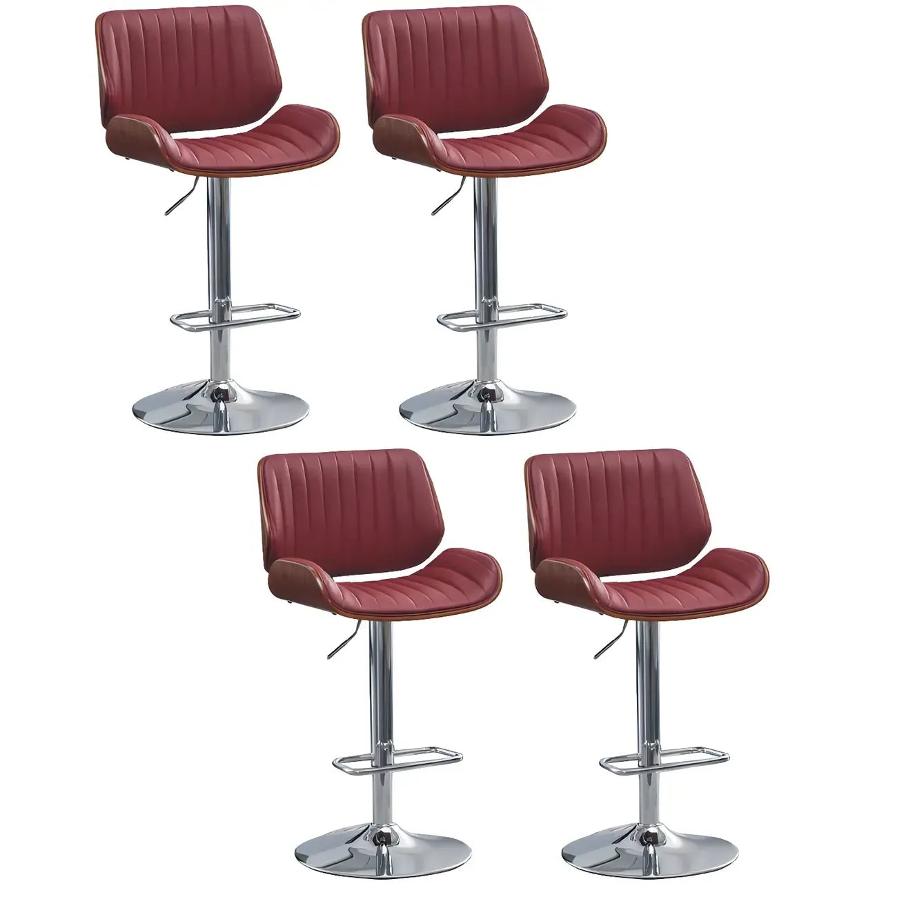 Tabouret de bar pivotant et réglable en bois et cuir rouge élégant