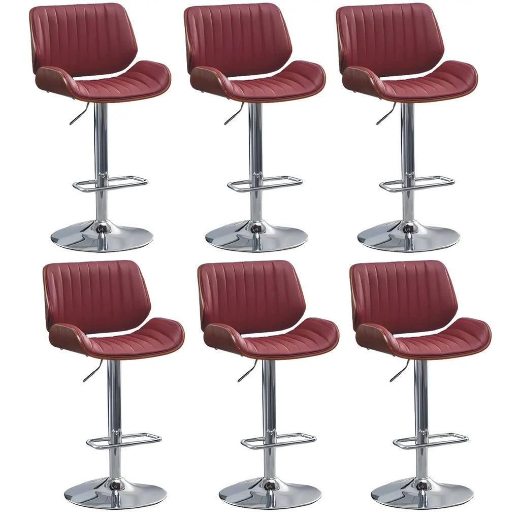 Tabouret de bar pivotant et réglable en bois et cuir rouge élégant