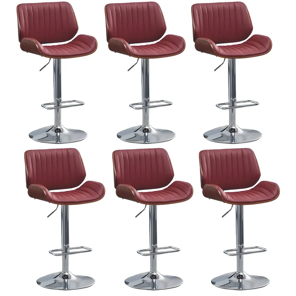 Tabouret de bar pivotant et réglable en bois et cuir rouge élégant
