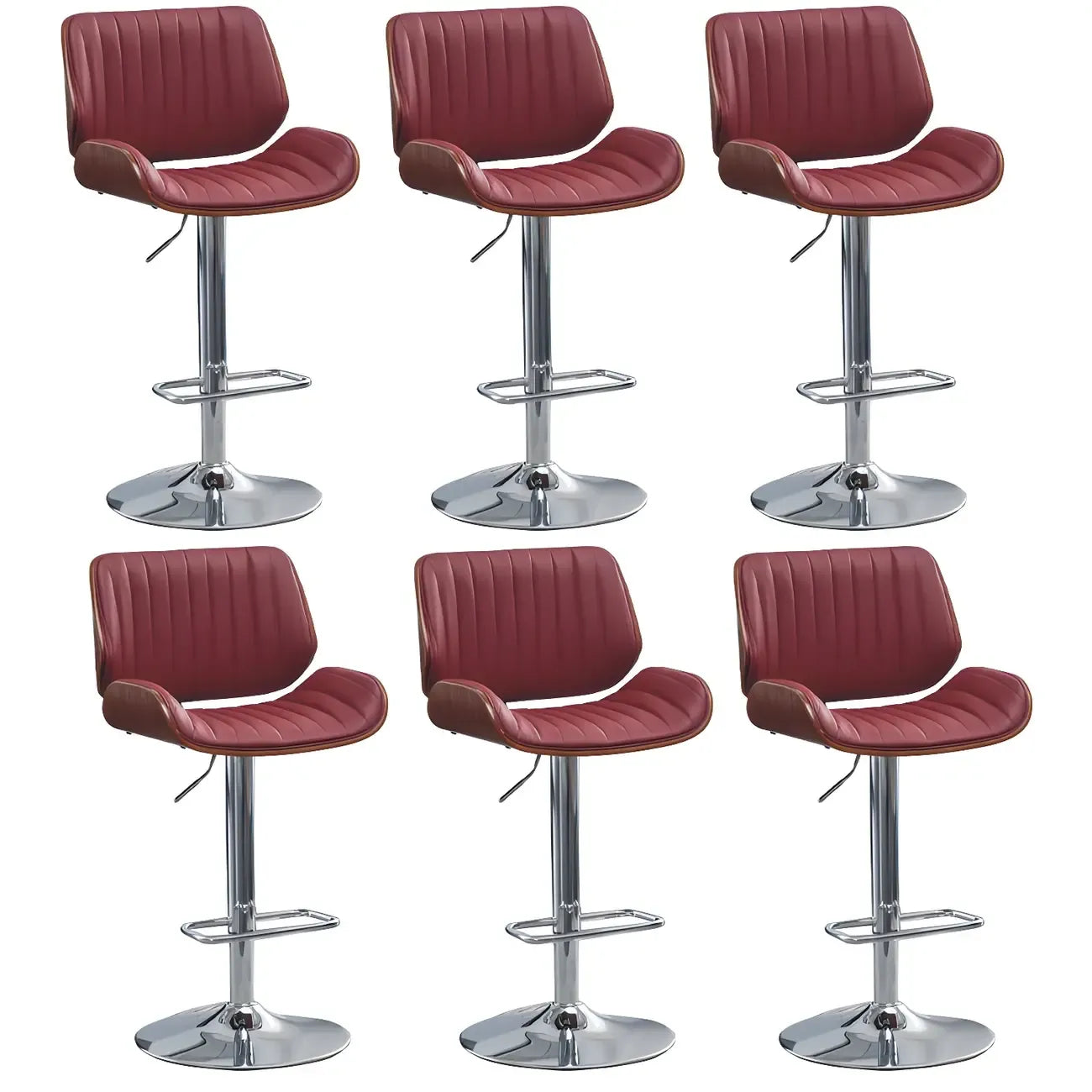 Tabouret de bar pivotant et réglable en bois et cuir rouge élégant