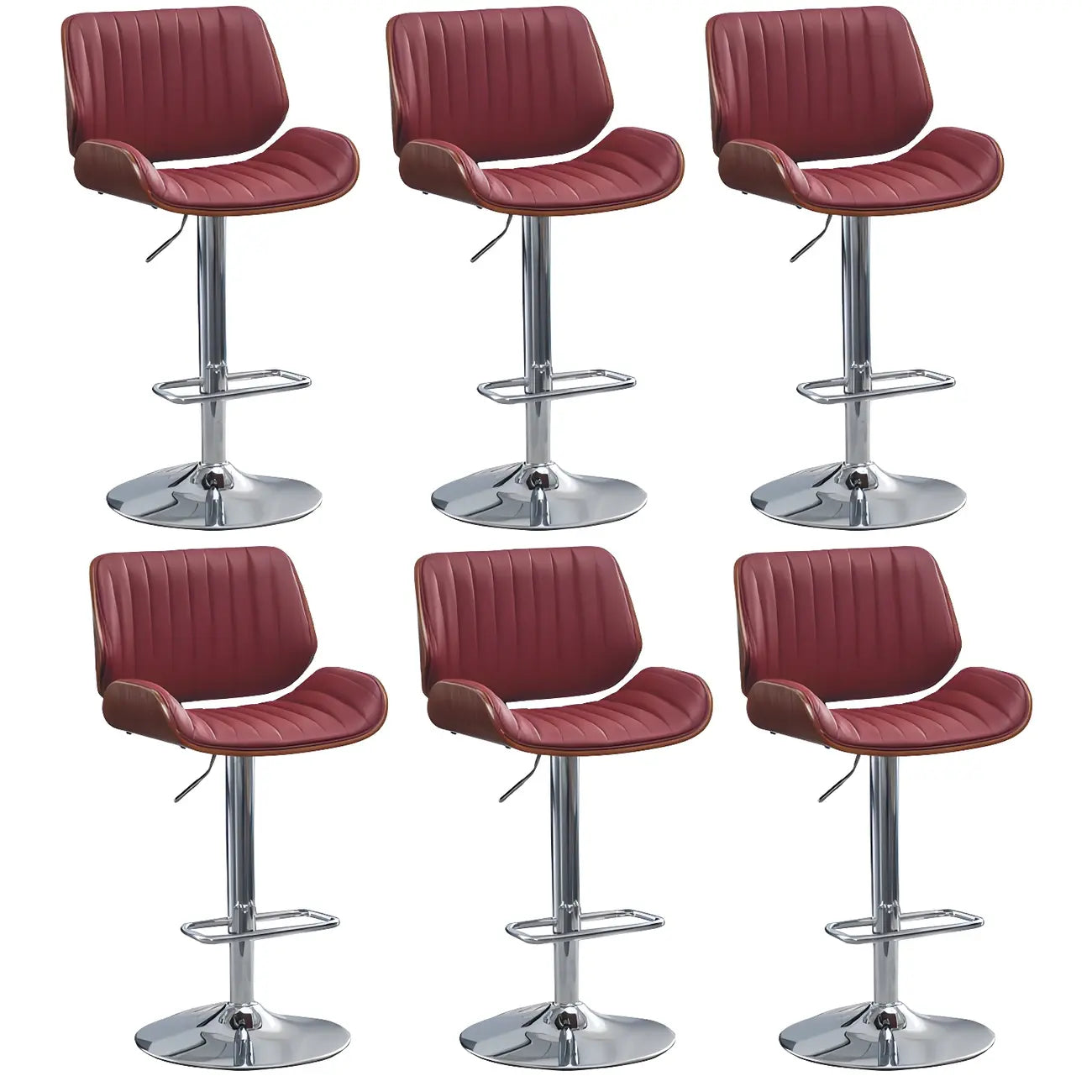 Tabouret de bar pivotant et réglable en bois et cuir rouge élégant