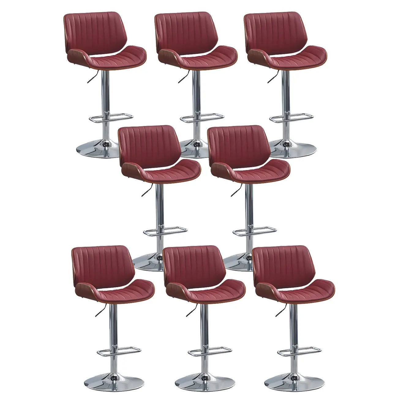 Tabouret de bar pivotant et réglable en bois et cuir rouge élégant