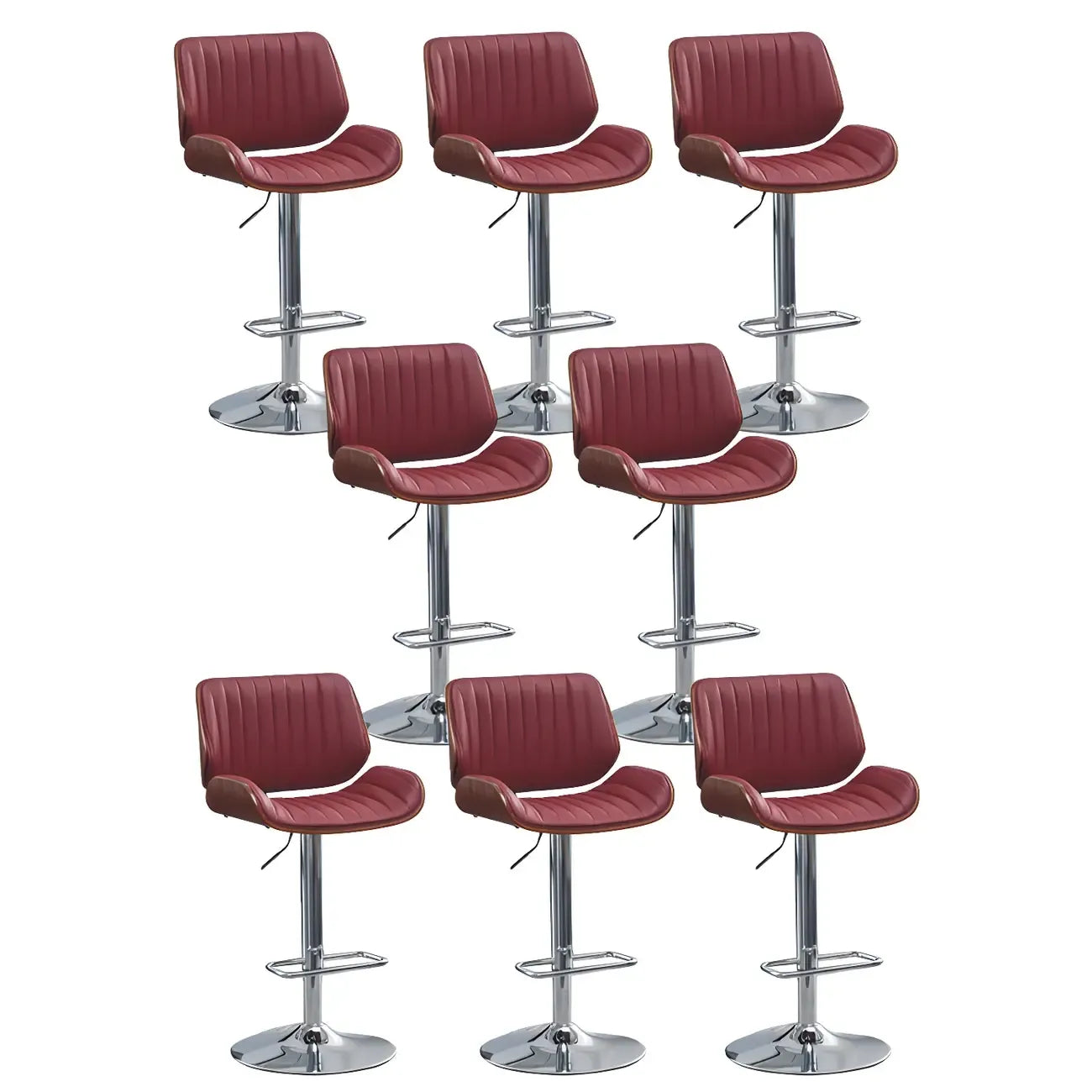 Tabouret de bar pivotant et réglable en bois et cuir rouge élégant