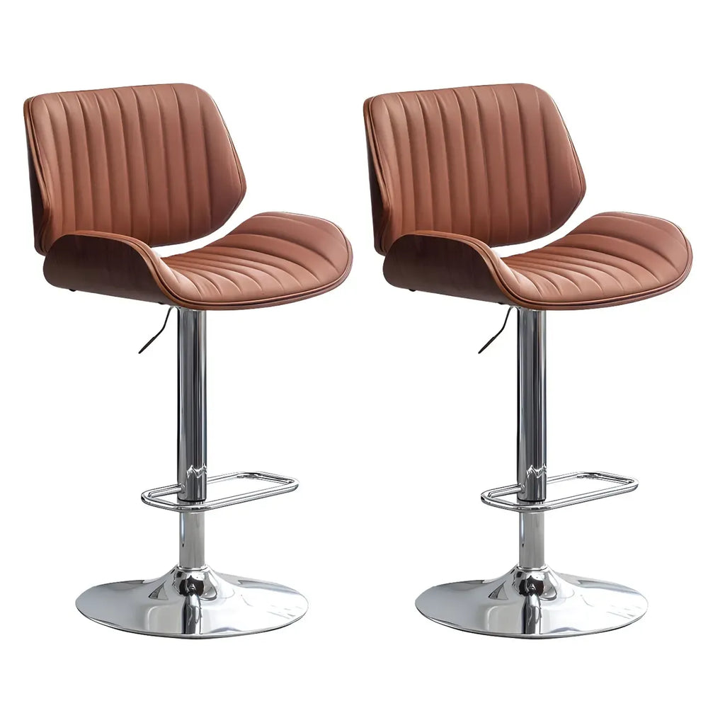Tabouret de bar pivotant et réglable en bois et cuir rouge élégant