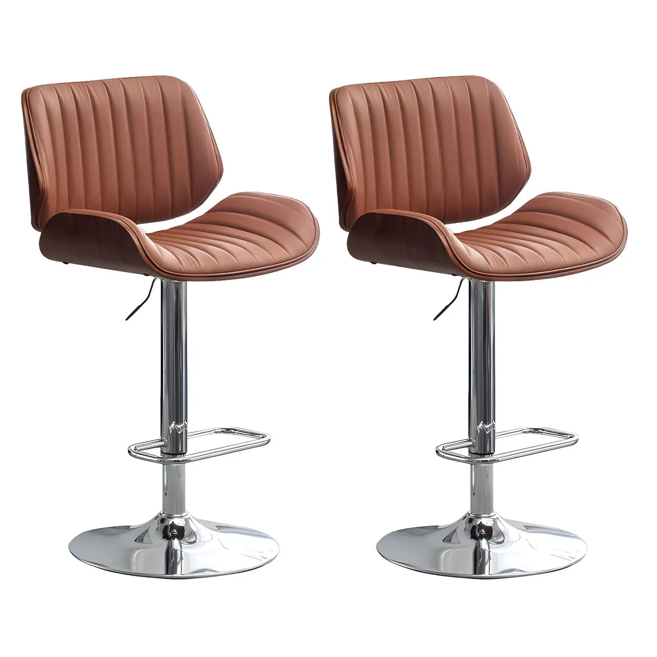 Tabouret de bar pivotant et réglable en bois et cuir rouge élégant