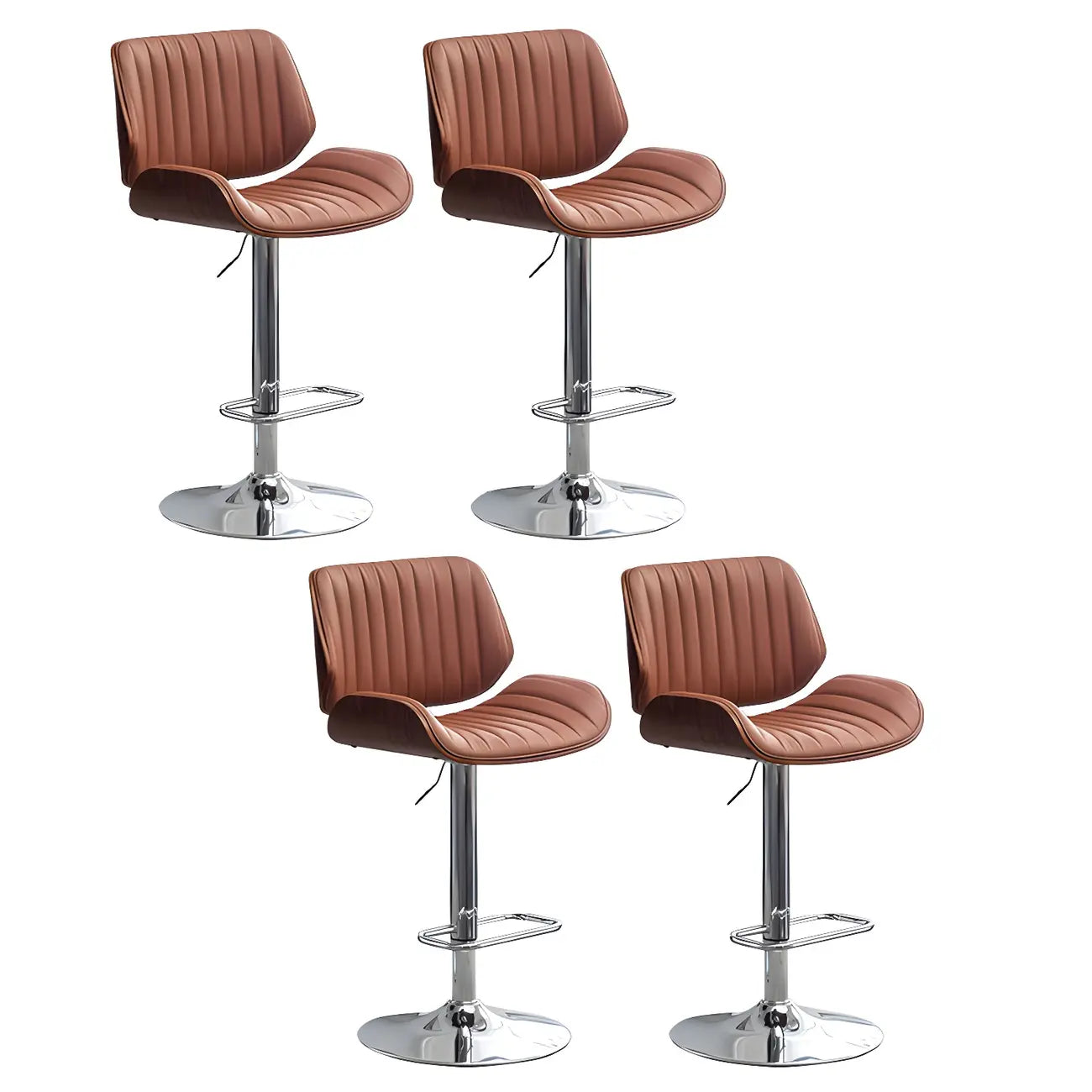Tabouret de bar pivotant et réglable en bois et cuir rouge élégant