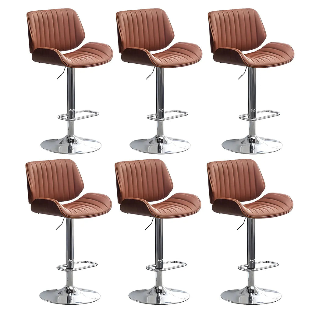 Tabouret de bar pivotant et réglable en bois et cuir rouge élégant