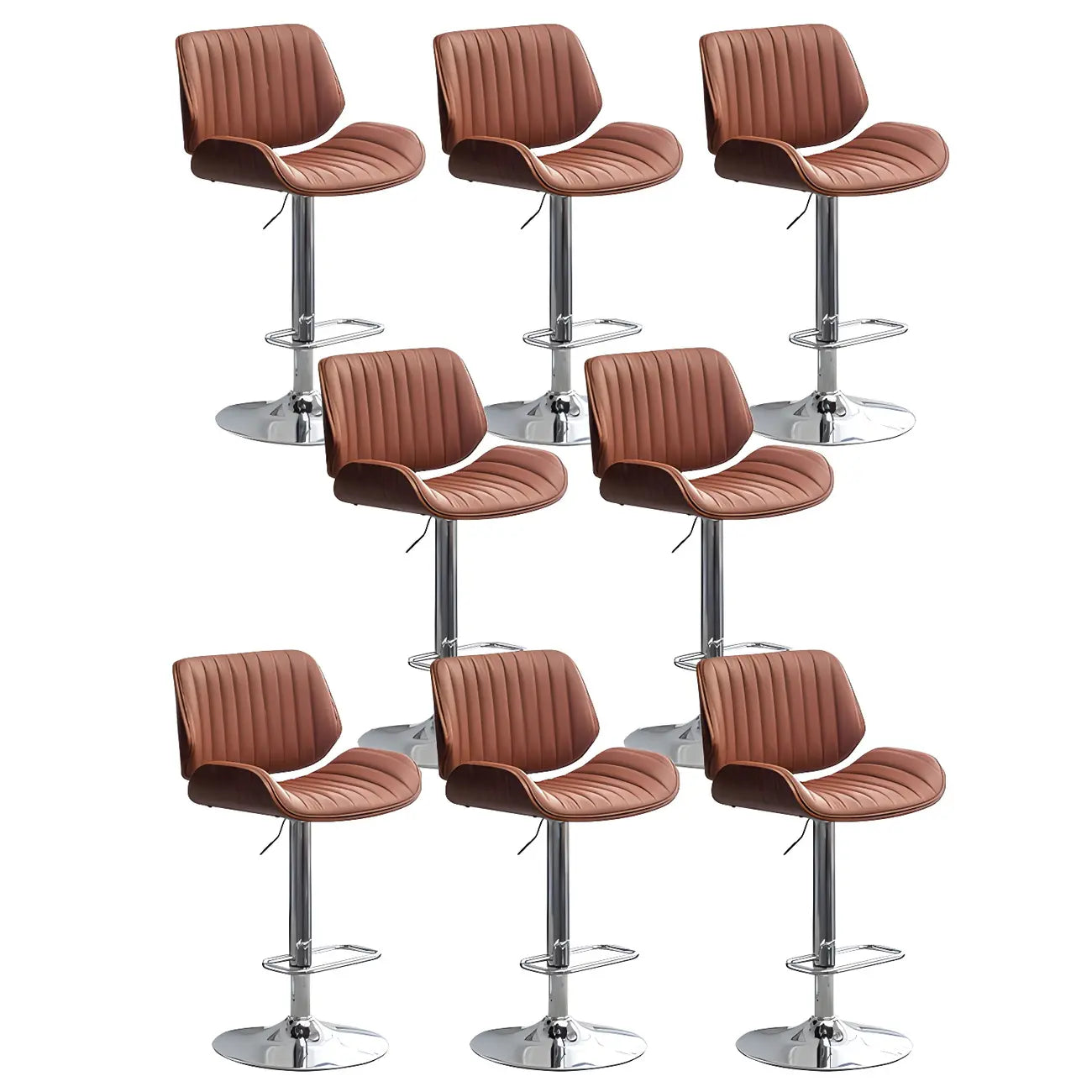 Tabouret de bar pivotant et réglable en bois et cuir rouge élégant