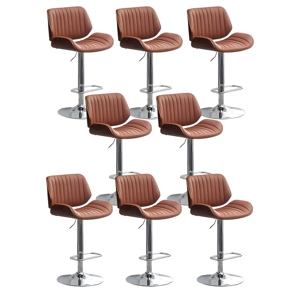 Tabouret de bar pivotant et réglable en bois et cuir rouge élégant
