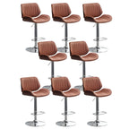 Tabouret de bar pivotant et réglable en bois et cuir rouge élégant