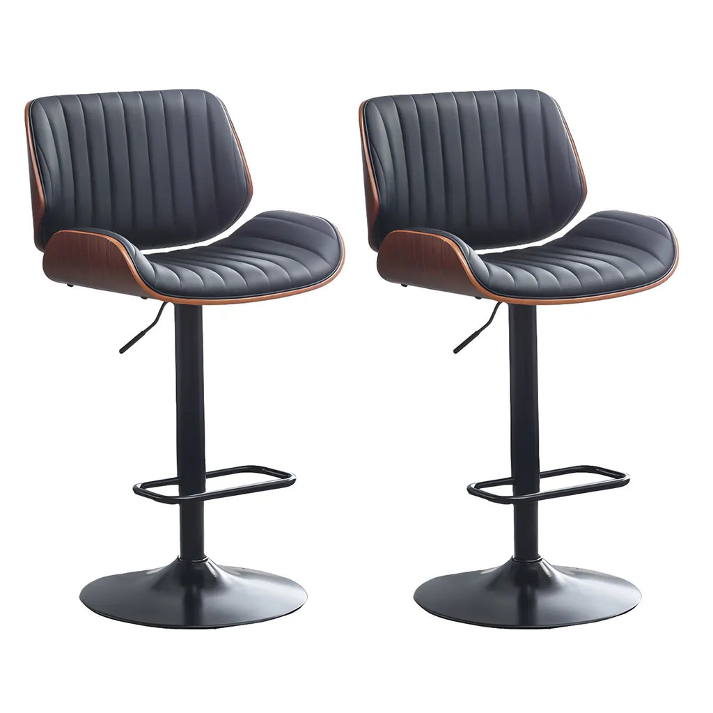 Tabouret de bar pivotant et réglable en bois et cuir rouge élégant