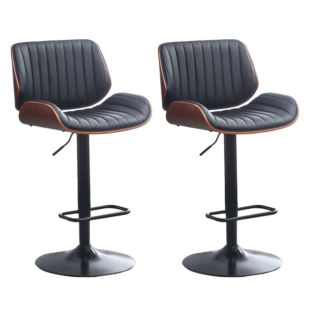 Tabouret de bar pivotant et réglable en bois et cuir rouge élégant