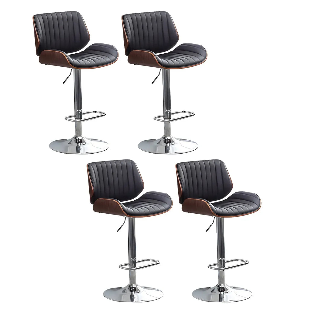 Tabouret de bar pivotant et réglable en bois et cuir rouge élégant