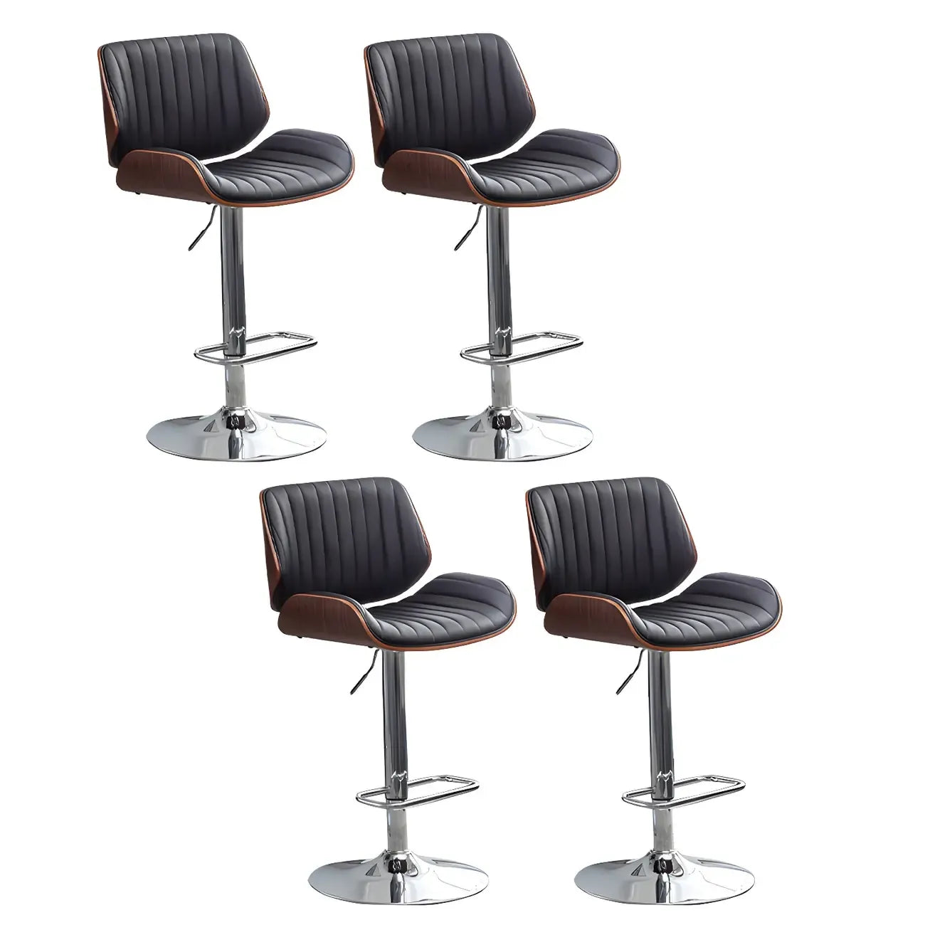 Tabouret de bar pivotant et réglable en bois et cuir rouge élégant