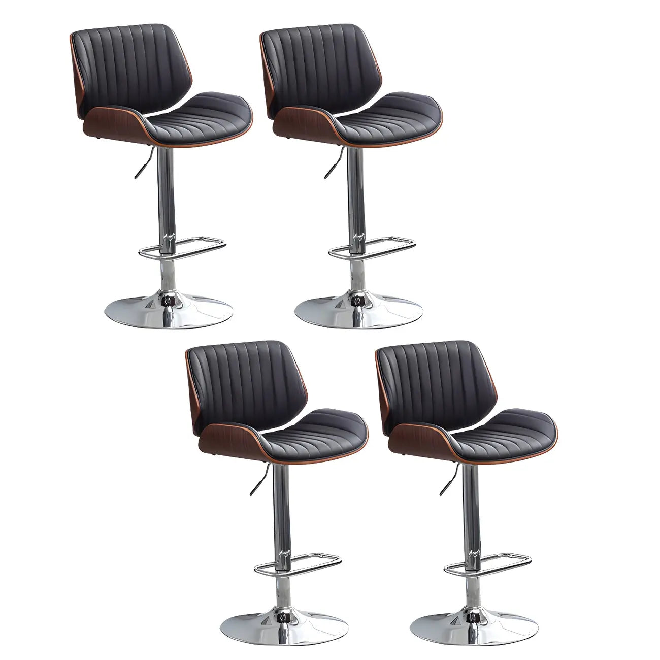 Tabouret de bar pivotant et réglable en bois et cuir rouge élégant